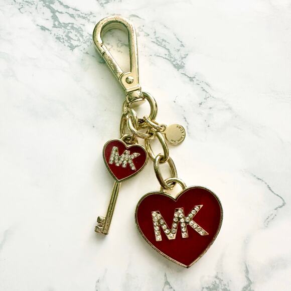 Michael Kors Goldtone & Red Enamel Rhinestone Logo Keychain Bag Charm - Picture 1 of 6